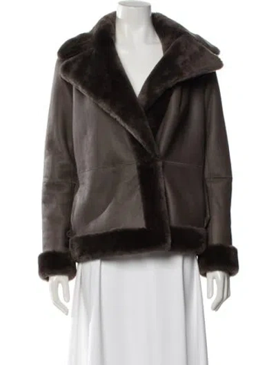 Pre-owned Theory Shearling Fur Coat In Brown
