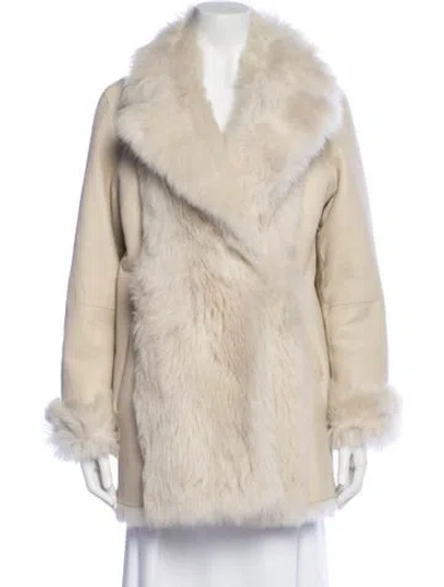 Pre-owned Theory Shearling Fur Coat In Neutral