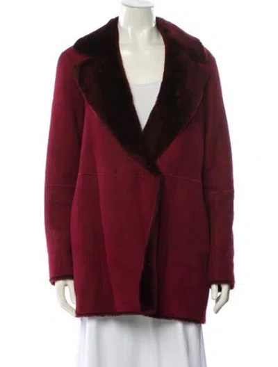 Pre-owned Theory Shearling Fur Jacket In Burgundy