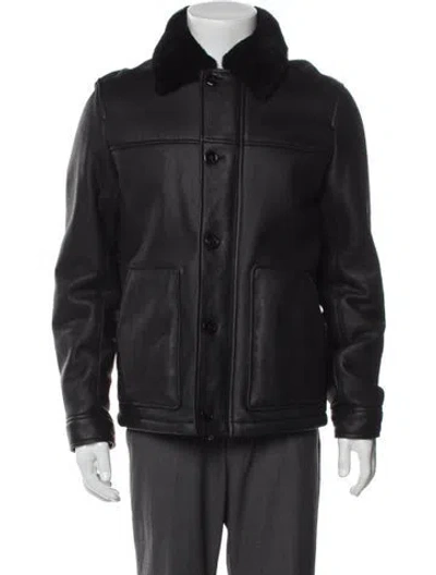 Pre-owned Theory Shearling Moto Jacket In Black