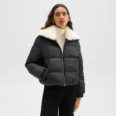 Theory Shearling-trimmed Puffer Jacket In Recycled Nylon In Black