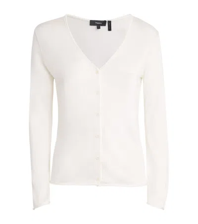 Theory Sheer Jersey V-neck Cardigan In White