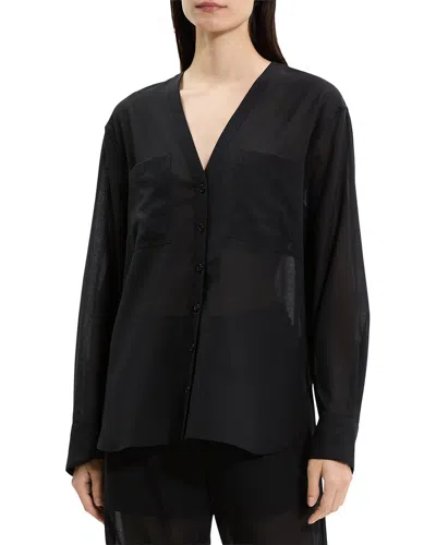 Theory Sheer Lightweight Wool Shirt In Black