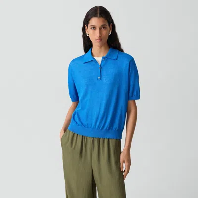 Theory Sheer Polo Shirt In Linen Knit In Brown