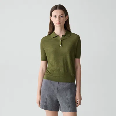 Theory Sheer Polo Shirt In Linen Knit In Multi