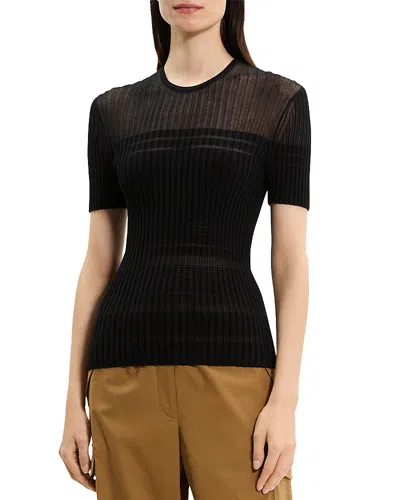 Theory Sheer Stripe Crewneck Tee In Black