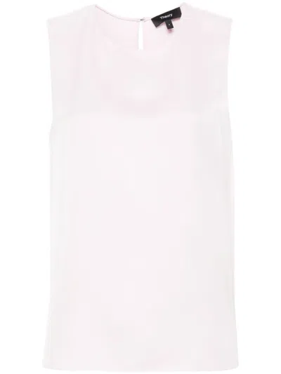 Theory Sleeveless Silk Blouse In Pink