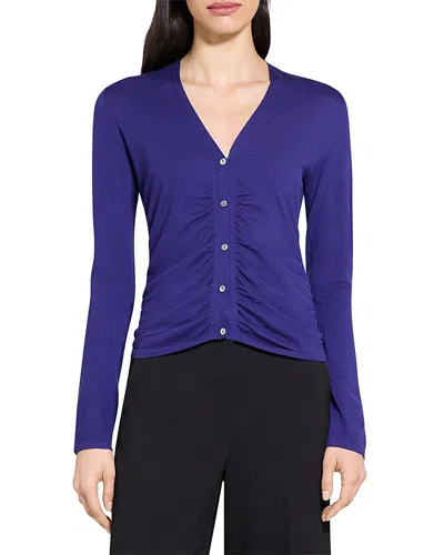 Theory Shirred Cardigan Sweater In Blue