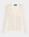 Theory Shirred Fine Wool Cardigan In Pink