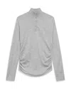 Theory Shirred Mock Neck Merino Wool Top In Gray