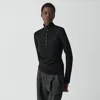 Theory Shirred Henley Sweater In Regal Wool In Black