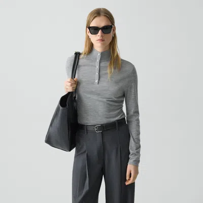 Theory Shirred Henley Sweater In Regal Wool In Gray