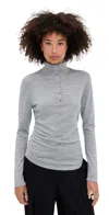 Theory Shirred Mock Neck Merino Wool Top In Gray