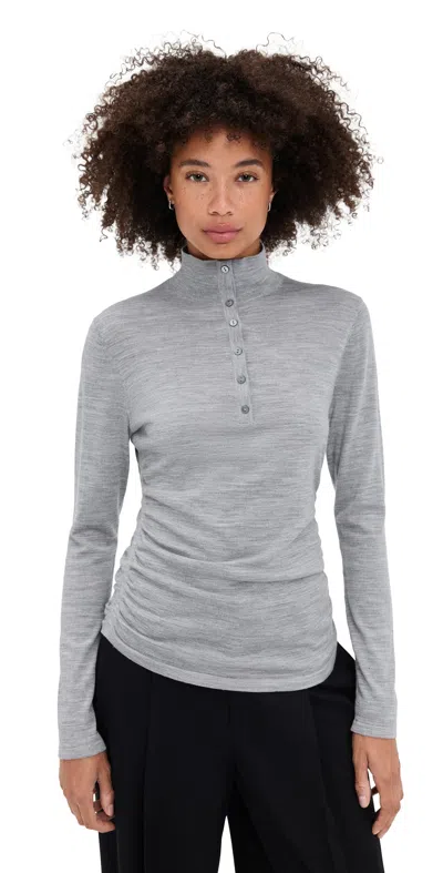 THEORY SHIRRED HENLEY TOP GREY MELANGE