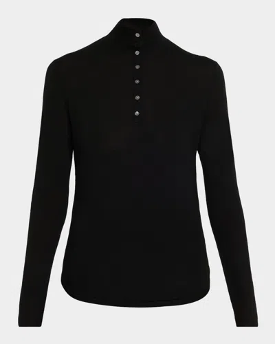 Theory Shirred Henley Sweater In Regal Wool In Black