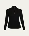 Theory Shirred Long-sleeve Henley Shirt In Black