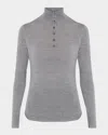 Theory Shirred Mock Neck Merino Wool Top In Gray