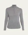 Theory Shirred Long-sleeve Henley Shirt In Gray