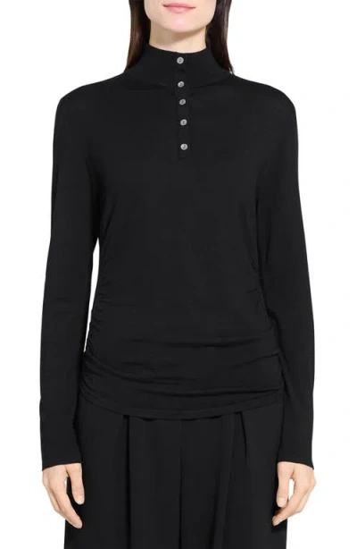 THEORY THEORY SHIRRED MOCK NECK MERINO WOOL TOP