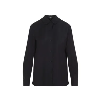 Theory Blue Shirt With Classic Collar In Wool Woman In Navy