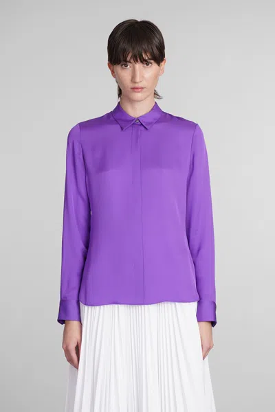 Theory Classic-collar Silk Shirt In Peony