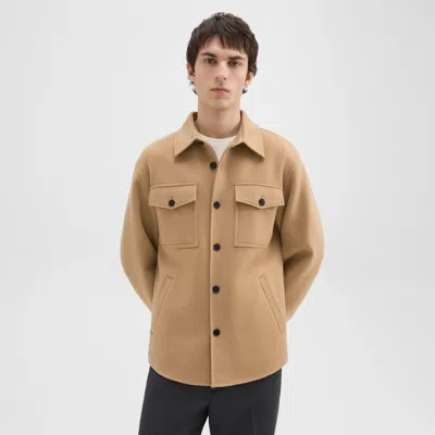 Theory Shirt Jacket In Double-face Wool-cashmere In New Camel