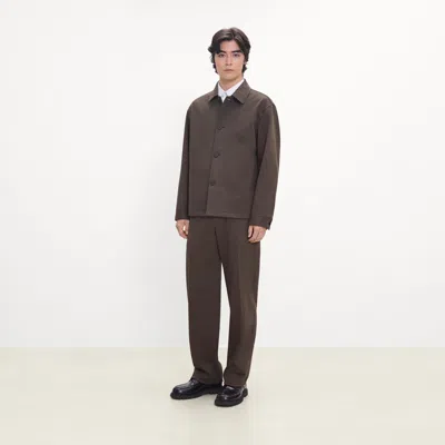 Theory Shirt Jacket In Knit Twill In Classic Brown
