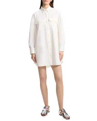 Theory Long Sleeve Cotton Poplin Shirtdress In Optic White