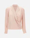 Theory Lapel Wrap Blush Blouse With V-neck