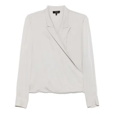 Theory Wrap-effect Silk Crepe De Chine Blouse In Neutral