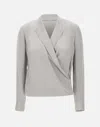 Theory Metallic Blouse With Peak Revers And Crossover Neck In Grey
