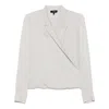 Theory Metallic Blouse With Peak Revers And Crossover Neck In Blue
