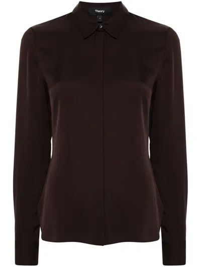 Theory Silk Georgette Shirt In Brown