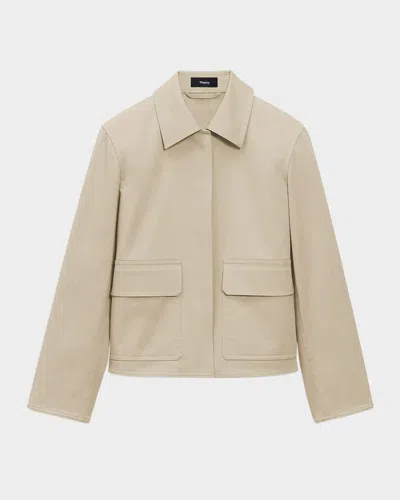 Theory Short Boxy Trench Jacket In Soft Taupe