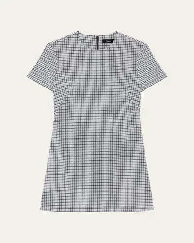 Theory Short-sleeve A-line Mini Dress In Fog Multi
