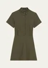 Theory Short-sleeve A-line Mini Shirtdress In Dk Olive