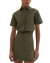 Theory Short-sleeve A-line Mini Shirtdress In Dark Olive