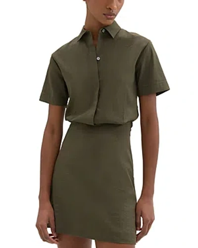 Theory Short-sleeve A-line Mini Shirtdress In Green