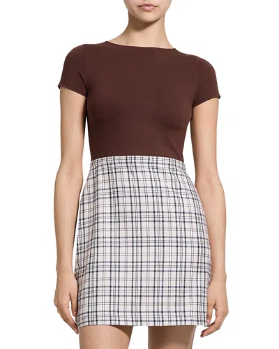 Theory Short Sleeve A Line Wool Dress In Brown