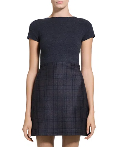 Theory Short Sleeve A Line Wool Dress In Black