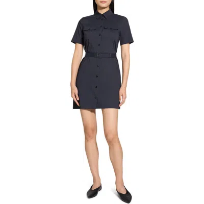Theory Short Sleeve Belted Shirtdress In Black
