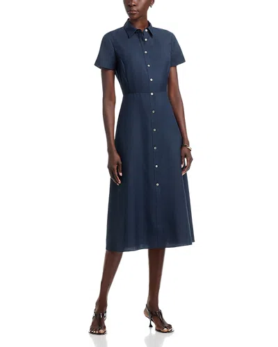 Theory Short Sleeve Button Down Midi Dress In Blue