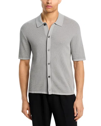 Theory Short Sleeve Button Down Shirt In Tactile Cotton In Gray
