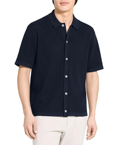 Theory Short Sleeve Button Down Shirt In Tactile Cotton In Blue