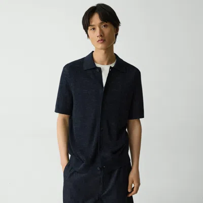 Theory Short-sleeve Button-up Shirt In Pacific Linen