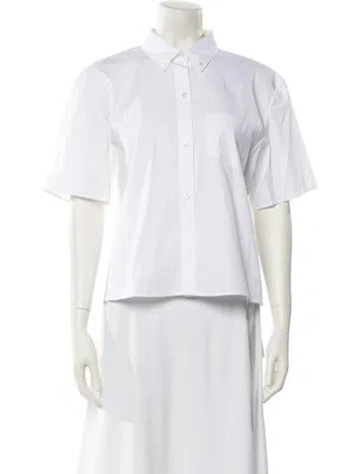 Pre-owned Theory Short Sleeve Button-up Top In White