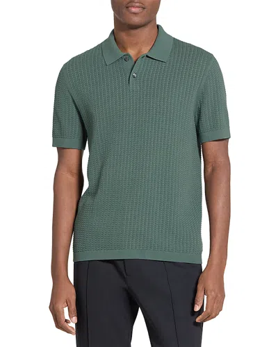 Theory Short Sleeve Cable Polo In Tactile Cotton Light Pine Grove In Green