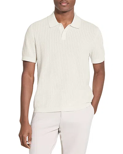 Theory Short Sleeve Cable Knit Polo In Tactile Cotton In White