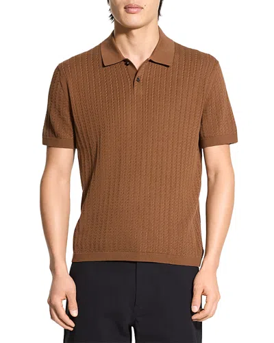 Theory Cable Short Sleeve Cotton Blend Polo Sweater