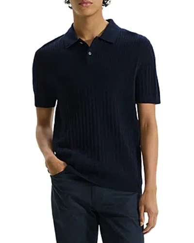 Theory Cable Short Sleeve Cotton Blend Polo Sweater In Baltic